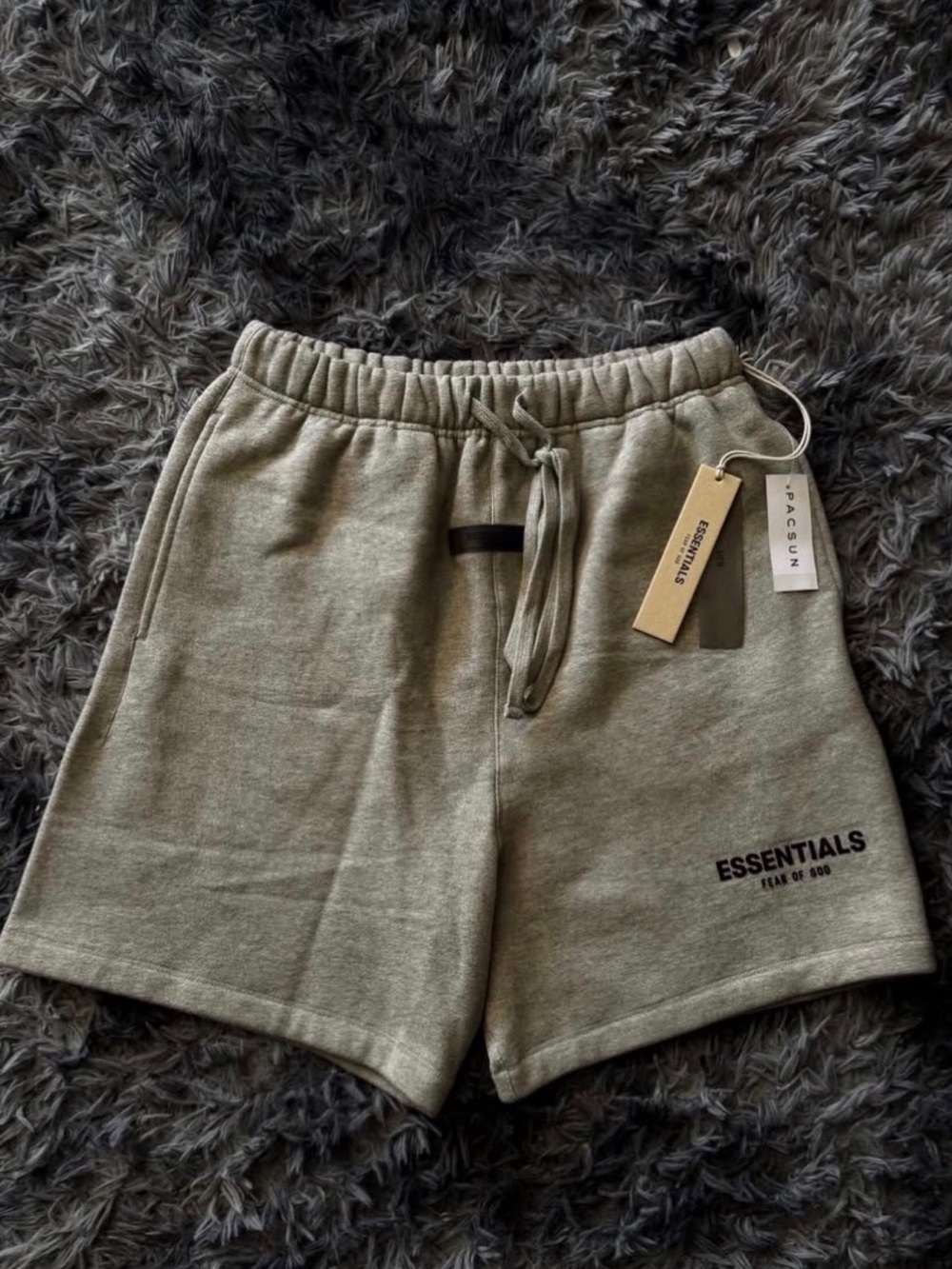 Essentials Olive Fleece Drawstring Shorts - Picture 2 of 8